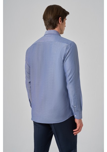 Erkek Lacivert Trend Jakar Desen Sert Yaka Regular Fit Gömlek indirimleri