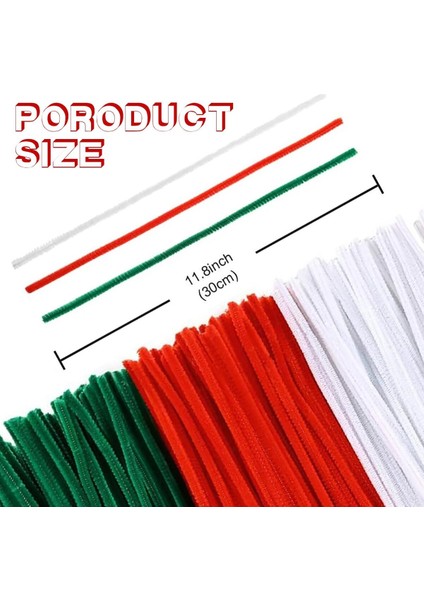 150 Adet Kırmızı, Beyaz, Koyu Yeşil Renkli Şönil , Çiçek Yapım Seti, Tüylü Tel, 30 Cm, Peluş Tel fiyatları