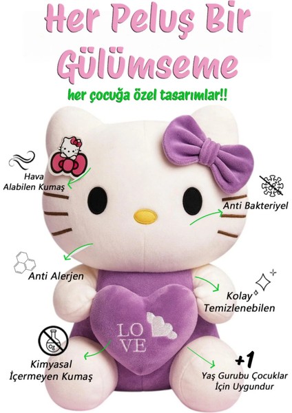 Hello Kitty Mor Peluş Oyuncak 35CM + Deri Çanta – Şık Hediye Seti fiyatları