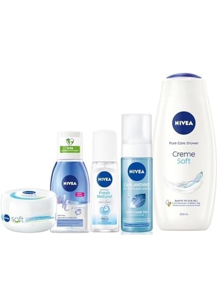 Nivea Gelin Çeyiz Seti, Duş Jeli 500ML, Yüz Yıkama Köpüğü, Deodorant, Göz Makyaj Temizleyici, Krem,çantalı
