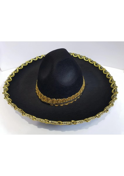 Altın Renk Şeritli Meksika Mariachi Latin Şapkası 55 cm Çocuk fırsatları