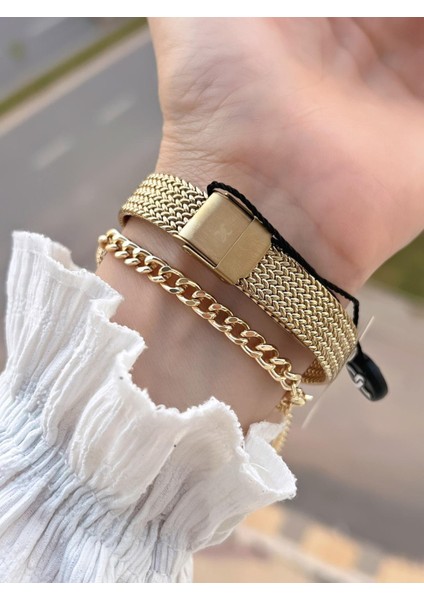 2 Yıl Garantili Hasır Kordon 3 Atm Suya Dayanıklı Kadın Kol Saati+Bileklik F.Z.10970.4 modelleri