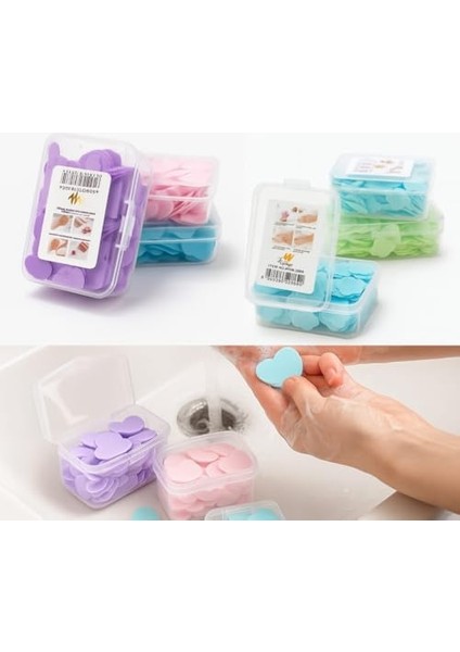 3’lü Renkli Kalp Şekilli Taşınabilir El Sabunu – Hijyenik Tek Kullanımlık Sabun Kutusu