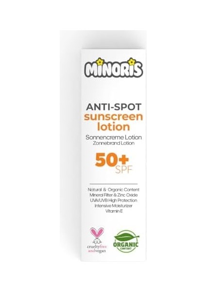 Minoris Leke Karşıtı Güneş Kremi Losyonu Spf 50+, Organik, Doğal & Mineral Içerikli, Hassas Ciltler Için, Hipoalerjenik, Vegan, Suya Dayanıklı, Geniş Spektrumlu, Makyaj Bazı Olarak Uygun, fiyatları