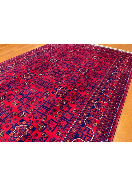 El Dokuma Afgan Halı Yıldız Desenli Bordo Renk 2.5 Metre Kare