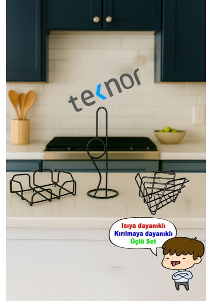 3'lü Servis Sunum Seti, Kağıt Havluluk, Kare Peçetelik, Üçgen Meyve Sepeti