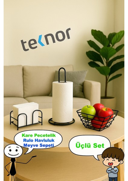 3'lü Servis Sunum Seti, Kağıt Havluluk, Kare Peçetelik, Üçgen Meyve Sepeti fiyatları