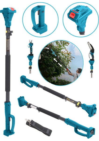 2 .1 Metre Uzatmalı Teleskopik Sap Şarjlı Testere ve Budama Makaslarına Uyumludur
