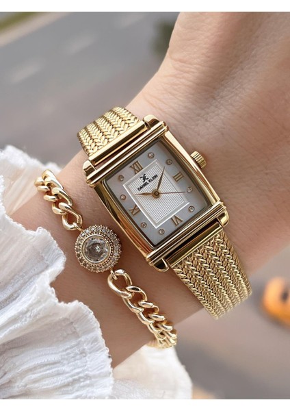 2 Yıl Garantili Hasır Kordon 3 Atm Suya Dayanıklı Kadın Kol Saati+Bileklik F.Z.10970.2