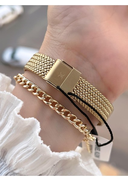 2 Yıl Garantili Hasır Kordon 3 Atm Suya Dayanıklı Kadın Kol Saati+Bileklik F.Z.10970.2 modelleri