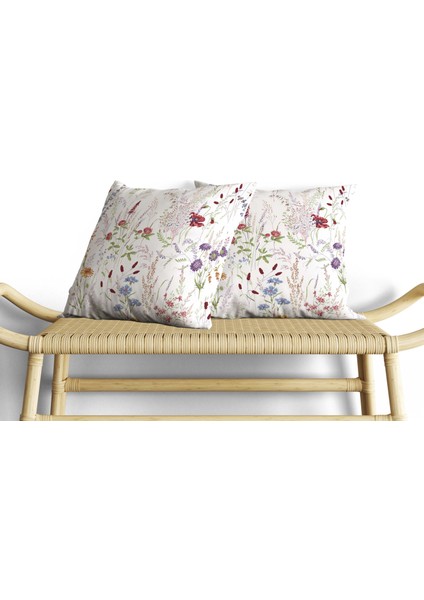 Çiçek Bahçesi Desenli Dijital Baskı Çift Taraf Desenli 2'li Kare Yastık Kırlent Kılıfı