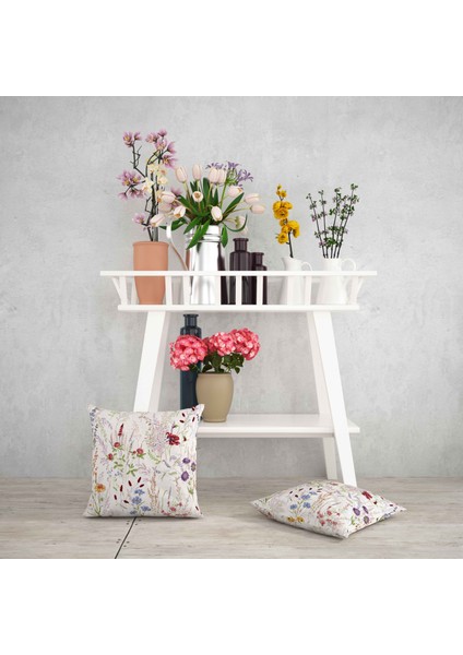 Çiçek Bahçesi Desenli Dijital Baskı Çift Taraf Desenli 2'li Kare Yastık Kırlent Kılıfı fiyatları