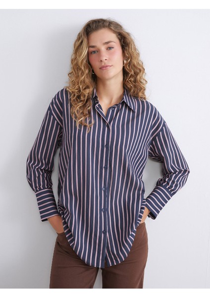 Yeni Sezon Çizgili Oversize Kadın Gömlek Tunik
