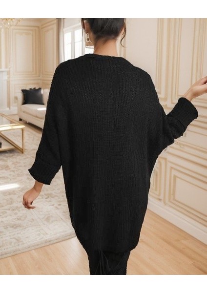 Buğrahayalin Kadın Oversize Kalıp Cep Detay Salaş Triko Hırka