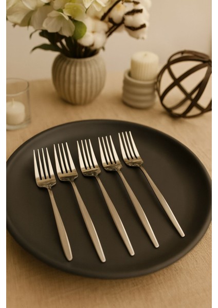 Round Yeni Nesil 6'lı Tatlı Çatalı Paslanmaz Çelik