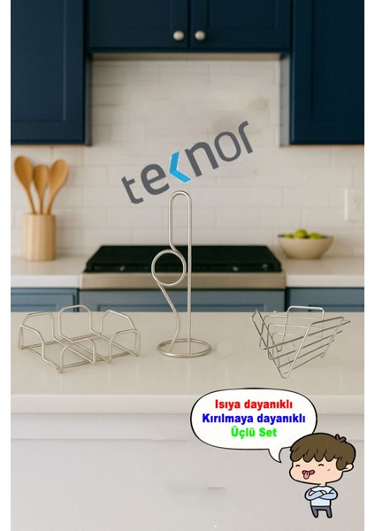 3'lü Servis Sunum Seti, Kağıt Havluluk, Kare Peçetelik, Üçgen Meyve Sepeti