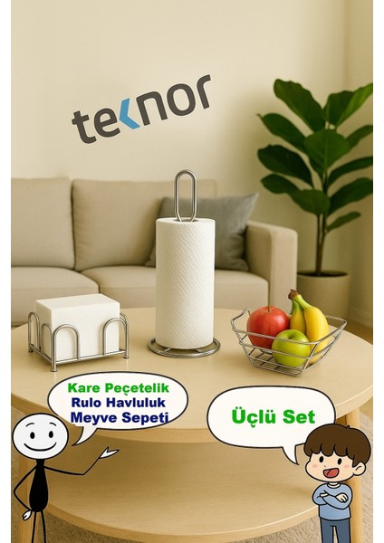 3'lü Servis Sunum Seti, Kağıt Havluluk, Kare Peçetelik, Üçgen Meyve Sepeti fiyatları