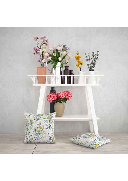 Çiçek Demeti Desenli Dijital Baskı Çift Taraf Desenli 2'li Kare Yastık Kırlent Kılıfı fiyatları