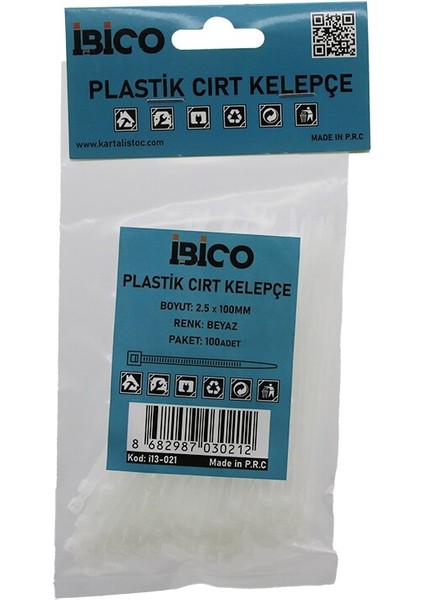 100PCS Beyaz 2.5X100MM Plastik Cırt Kelepçe (5361)