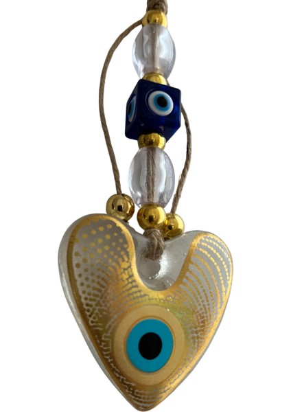 Kalp Nazar Boncuğu Duvar Süsü – Küçük Boy - Altın Detaylı - Ev & Ofis Dekor – Zarif Özel Hediye