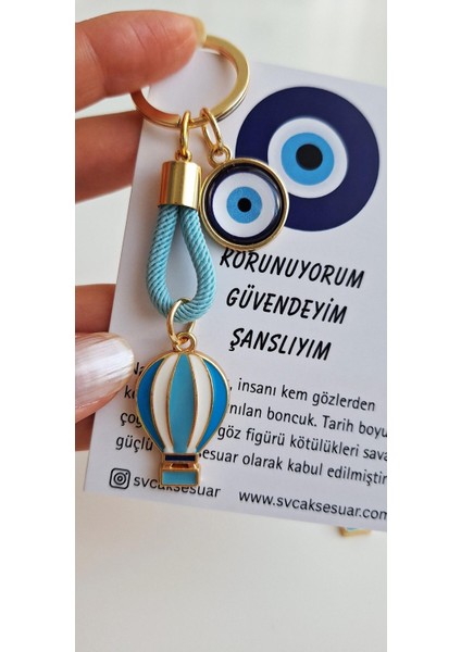 Hediyelik Nazar Boncuklu Özgürlük Balon Anahtarlık - Mavi - 9 cm