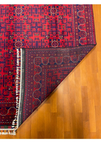 El Dokuma Afgan Halı Yıldız Desenli Bordo Renk 2.5 Metre Kare