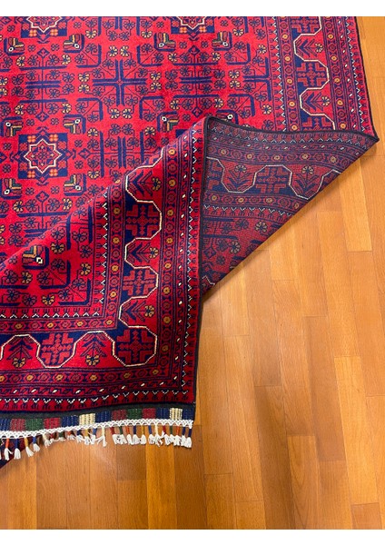 El Dokuma Afgan Halı Yıldız Desenli Bordo Renk 2.5 Metre Kare
