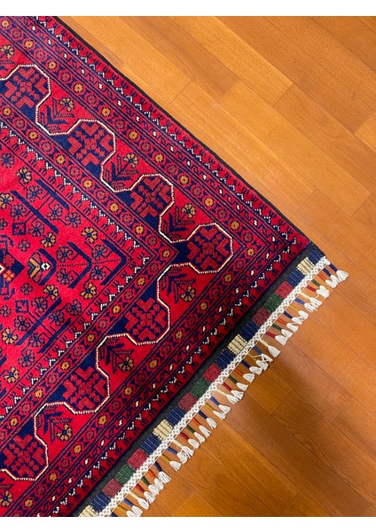 El Dokuma Afgan Halı Yıldız Desenli Bordo Renk 2.5 Metre Kare