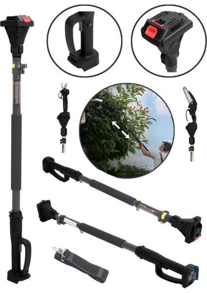 2 .1 Metre Uzatmalı Teleskopik Sap Şarjlı Testere ve Budama Makaslarına Uyumludur