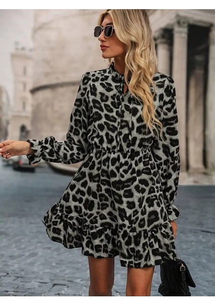 Kadın Uzun Kollu Yakadan Bağlamalı Beli Lastikli Şardonlu Dalgıç Elbise fırsatları