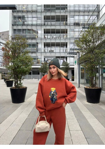 Bisiklet Yaka Üç Iplik Sweat Takım - Kiremit fırsatları