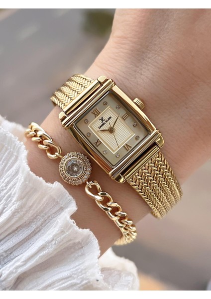 2 Yıl Garantili Hasır Kordon 3 Atm Suya Dayanıklı Kadın Kol Saati+Bileklik F.Z.10970.3