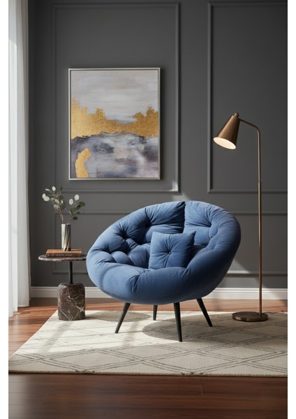 Premium Lacivert Berjer | Minderli ve Yastıklı Tekli Koltuk | Kitap Okuma & Rahat Dinlenme Koltuğu