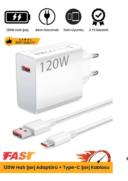 Xiaomi Uyumlu 120W Watt Turbo Ultra Hızlı Şarj Aleti Seti Usb- Type-C Kablo ve Adaptör Şarj Seti fiyatları