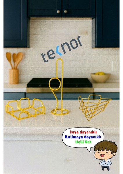 3'lü Servis Sunum Seti, Kağıt Havluluk, Kare Peçetelik, Üçgen Meyve Sepeti