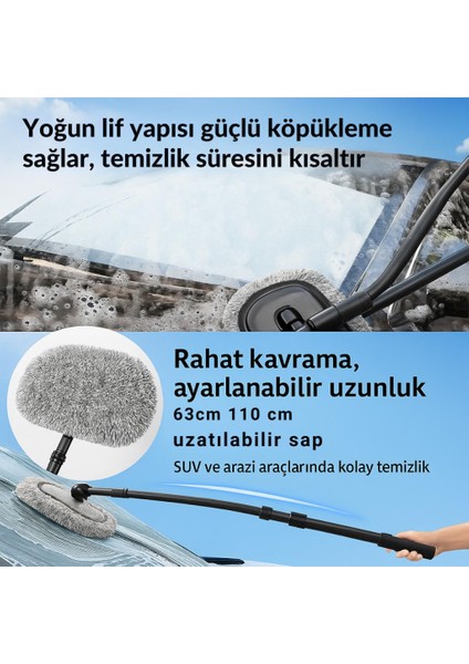 3 Kademe Geniş Ağız Teleskopik Mikrofiber Araç Yıkama Fırçası Kuru Islak Oto Yıkama Fırçası modelleri