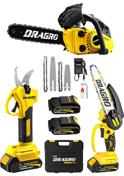 3'lü Set 25CC Benzinli Odun Ağaç Kesme Motoru 21V Akülü Dal Budama Makası ve Testere