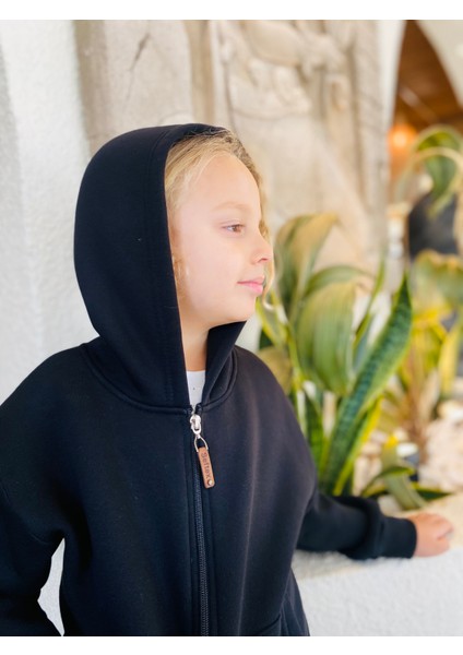 Erkek / Kız Çocuk Fermuarlı Sweatshirt Kangru Cepli Kapşonlu 3 Iplik Şardonlu modelleri