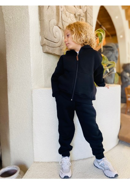 Erkek / Kız Çocuk Fermuarlı Sweatshirt Kangru Cepli Kapşonlu 3 Iplik Şardonlu fırsatları