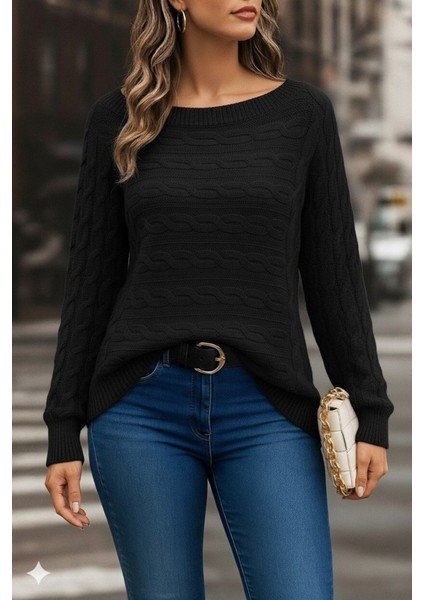 Kadın Uzun Kollu Bisiklet Yaka Geometrik Desenli Triko Bluz modelleri