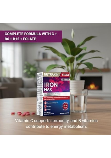 Nutraxin Iron Max 17 Mg 30 Tablet - Demir, C Vitamini, B6 Vitamini, Folik Asit, B12 fiyatları