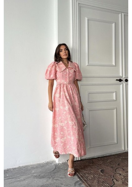 Pembe Bebe Yaka Balon Kollu Elbise modelleri