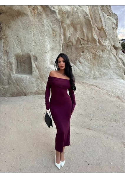 Kadın Uzun Kollu Madonna Yaka Midi Boy Elbise fiyatları