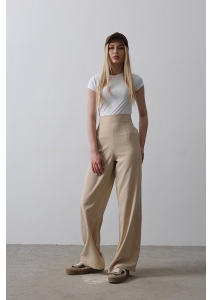 Beli Yarım Lastikli Palazzo Pantolon - Camel modelleri