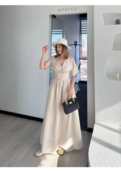 Kısa Kollu Uzun Elbise - Kırık Beyaz fiyatları