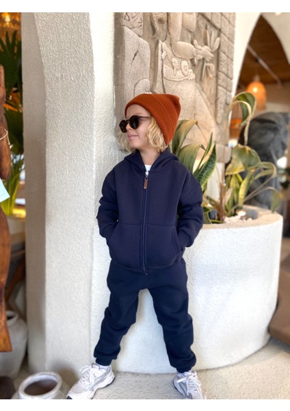 Erkek / Kız Çocuk Fermuarlı Sweatshirt Kangru Cepli Kapşonlu 3 Iplik Şardonlu fırsatları