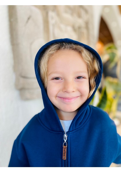 Erkek / Kız Çocuk Fermuarlı Sweatshirt Kangru Cepli Kapşonlu 3 Iplik Şardonlu modelleri