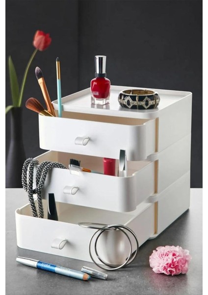 3 Katlı Çekmece Masaüstü Organizer Makyaj Takı Aksesuar Düzenleyici Saklama Kutusu fiyatları