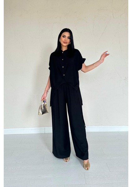 Siyah Önü Pileli Ikili Keten Takım fiyatları