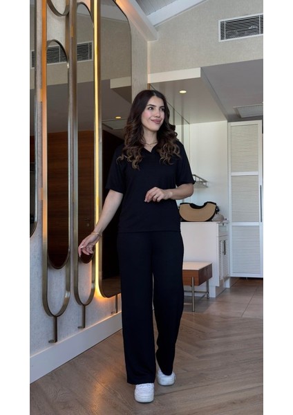 Kadın Kısa Kollu Yakalı Viskon Iki Iplik Bluz ve Pantolon Ikili Takım fırsatları